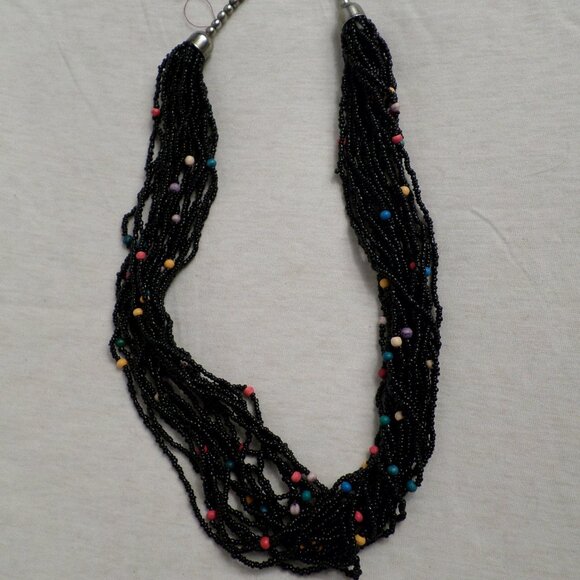 Source Unknown Jewelry - Womens Black Beaded Necklace with Multi Strands and Multi Colored Mixed Beading
